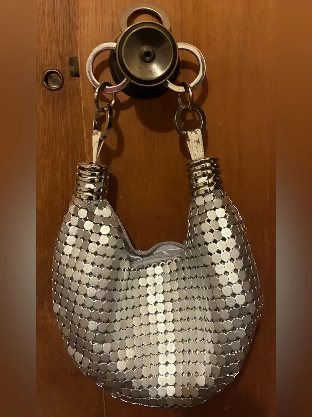 Women's Metallic Silver Chain-Accent Handbag